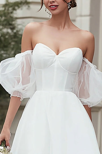 Corset Off The Shoulder Ivory A-Line Engagement Dress With Removable Sleeves